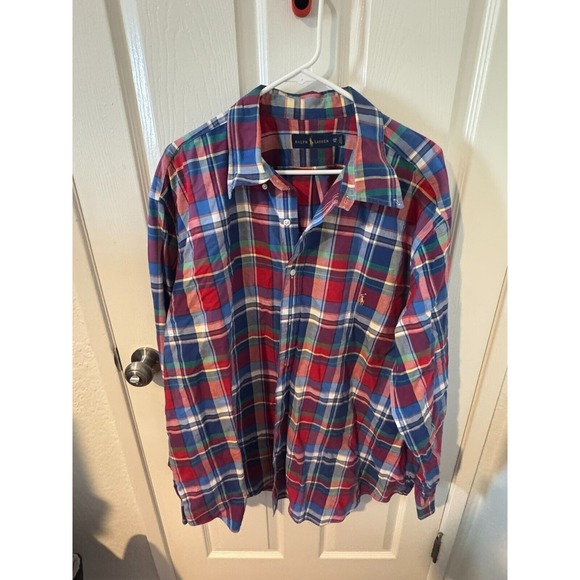 Ralph Lauren Shirt Big Men 2XB Multicolor Red Blue Plaid  2XB Long Sleeve - Picture 1 of 4